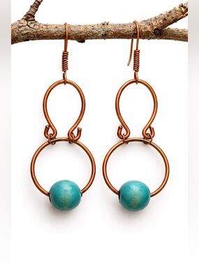 Boho Crescent Earrings | Turquoise Dangle | Antique Bronze Statement